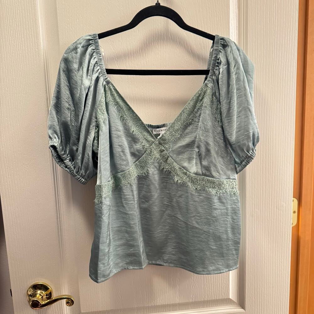 And Now This Silky Green Y2K Inspired Puff Sleeve Shirt Size L